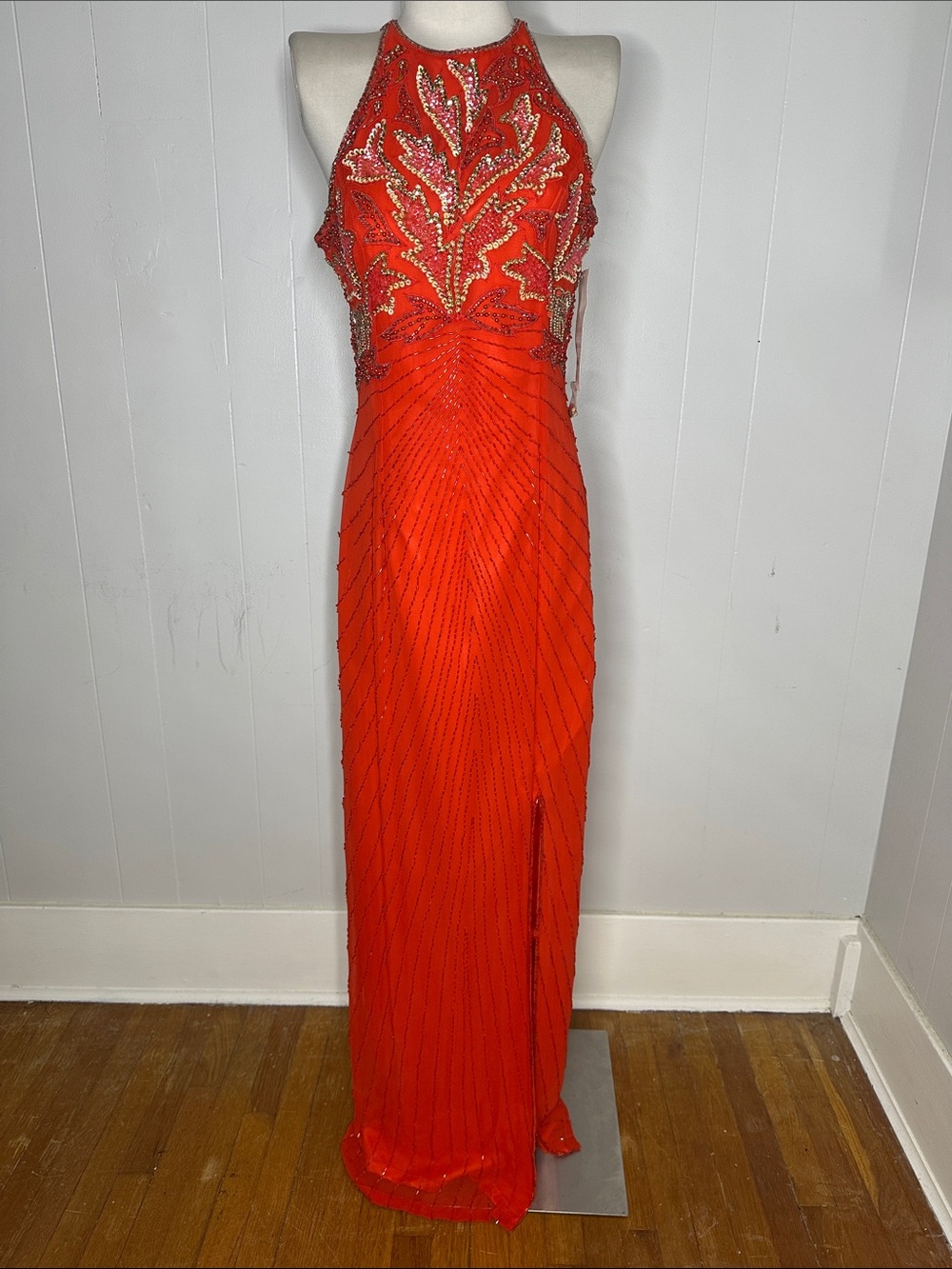 Vintage 90s Silk Beaded Open Back Deadstock Gown Size 8-10